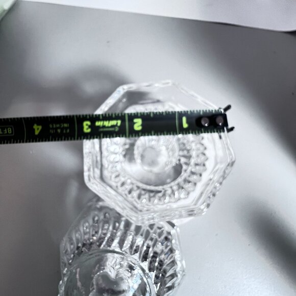 Vtg Glass Octagon Tapered Pillar Candle Holders KIG Indonesia Clear Pressed Heav - Picture 5 of 5